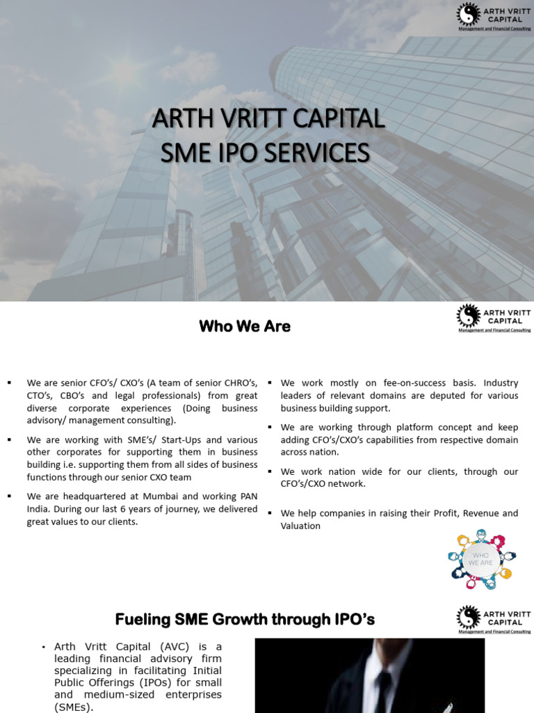 SME IPO Advisory by Arth Vritt Capital | PDF | Initial Public Offering ...