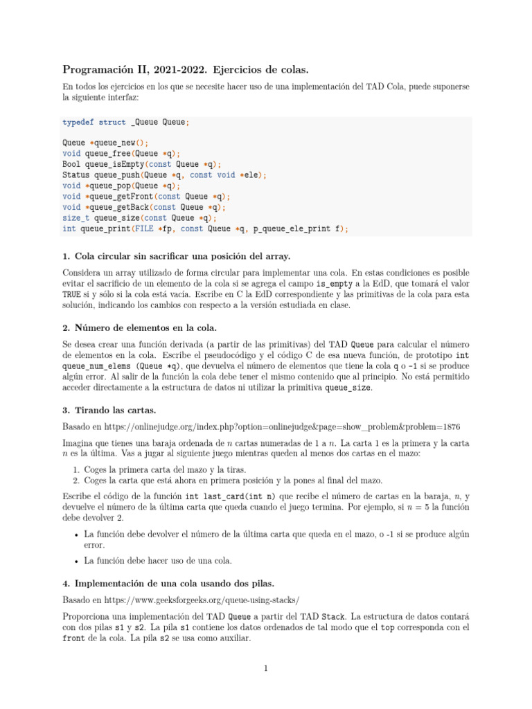 Queues Problems Esp | PDF | Cola (tipo de datos abstractos) | Métodos ...