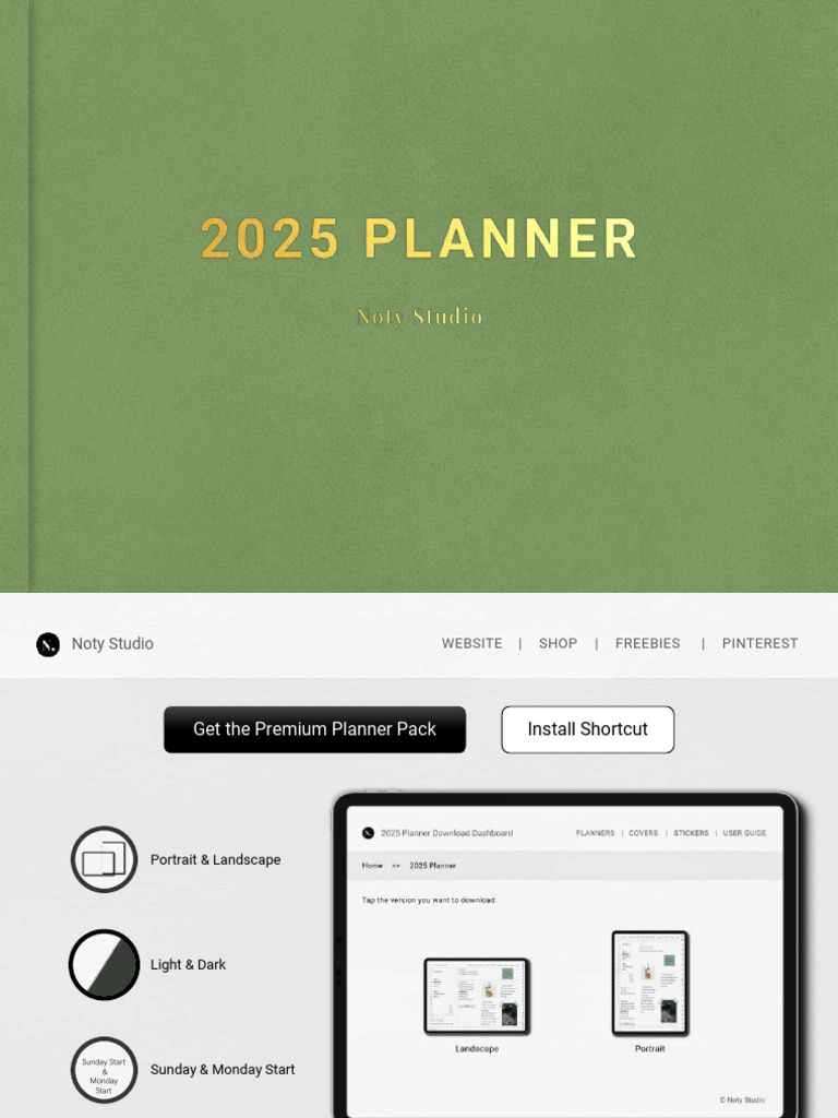Free 2025 Digital Planner V3 - Landscape, Light Mode, Sunday Start | PDF