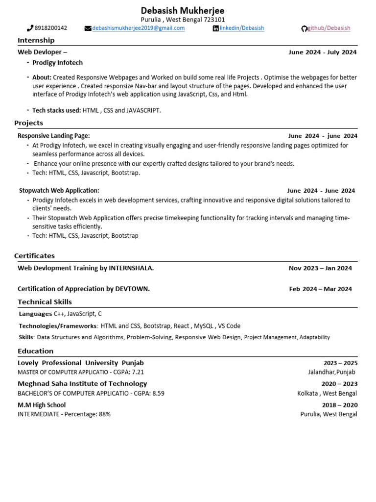Web Developer Internship Projects Overview | PDF | Web Development ...