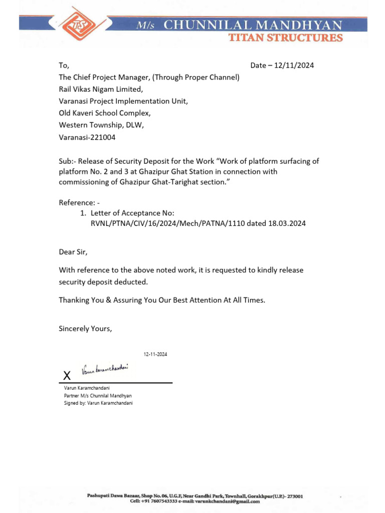 Security Deposit Release Request Letter | PDF