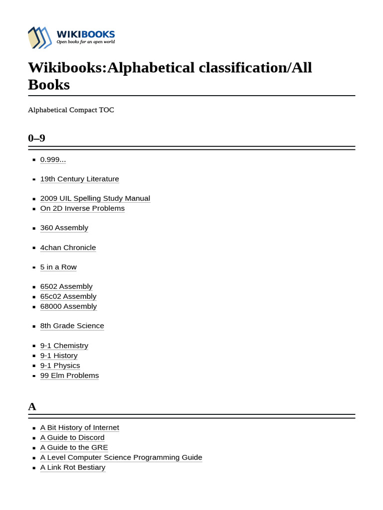 Wikibooks Alphabetical Classification All Books | PDF | Mathematics ...