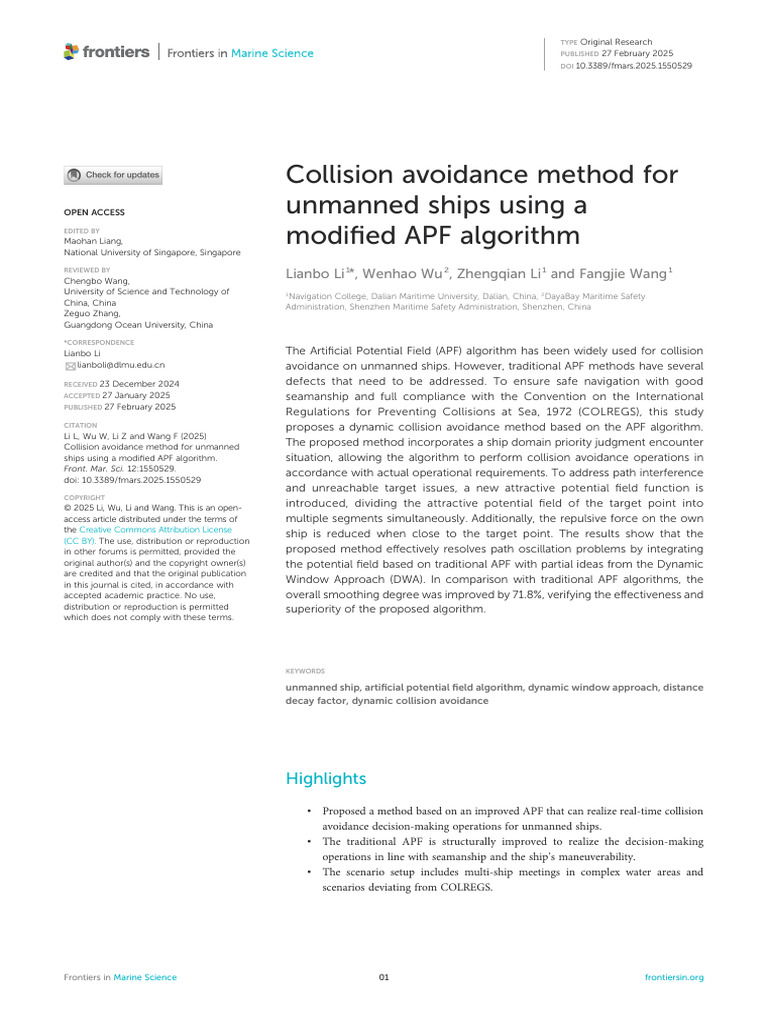 Enhanced APF for Unmanned Ship Collision Avoidance | PDF | Force ...