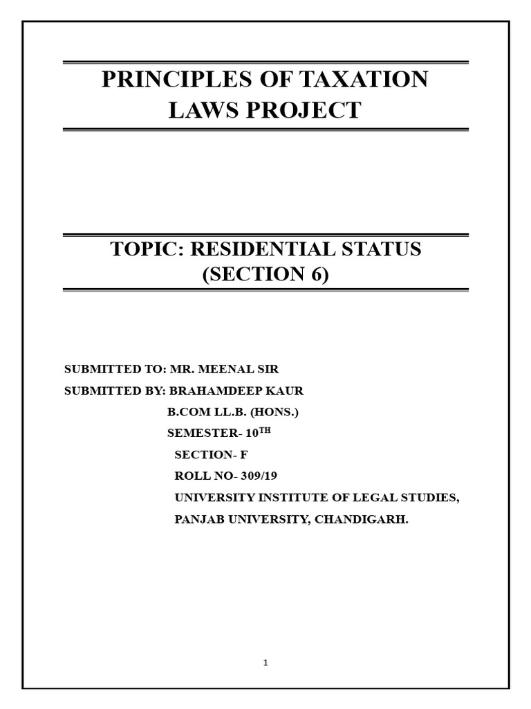 Brahamdeep Kaur Bcom LLb Hons Sem 10 Principles of Taxation Laws ...