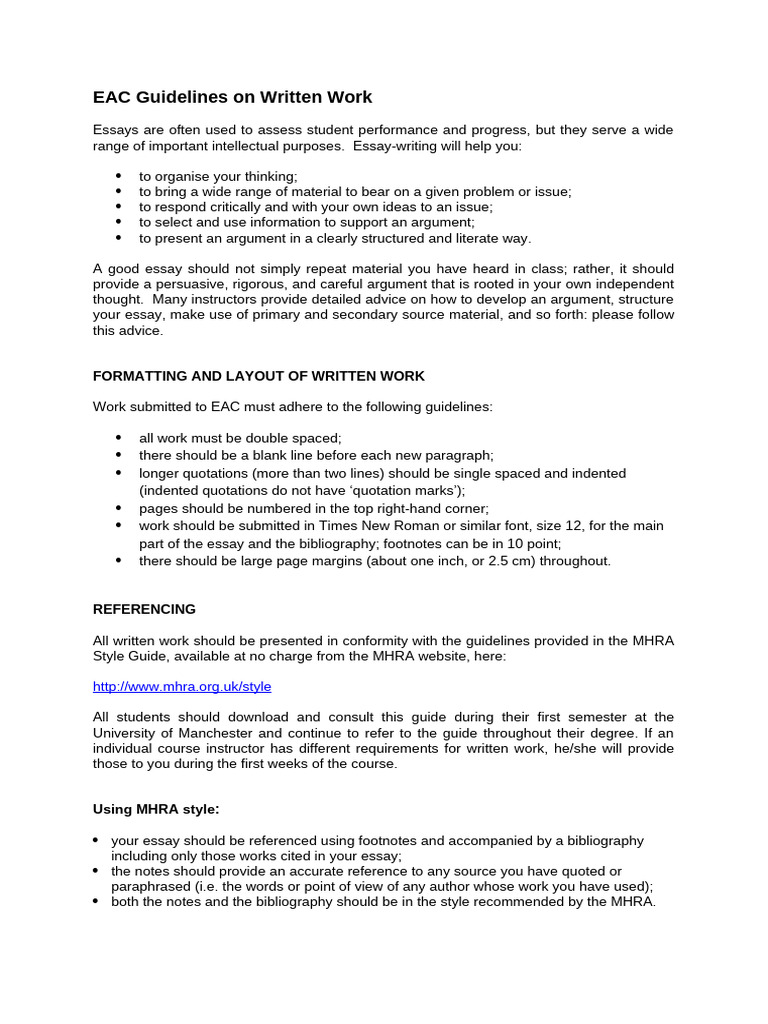EAC Essay Writing Guidelines | PDF | Essays | Written Communication