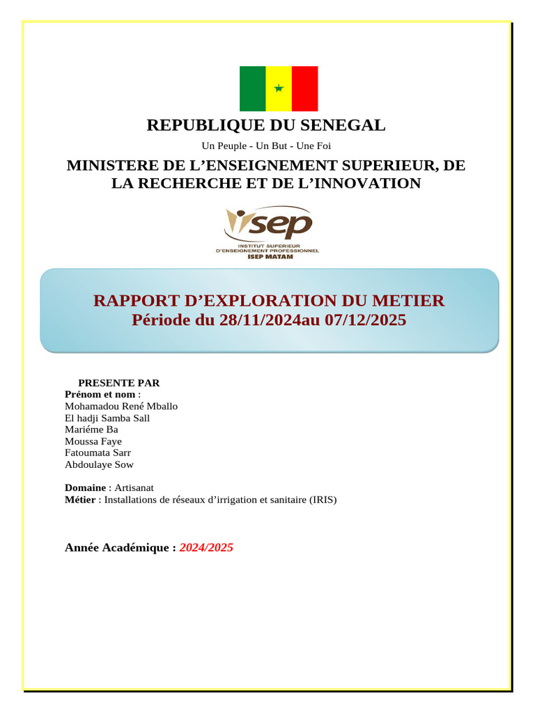 Exploration du Métier IRIS au Sénégal | PDF | Eaux usées | Assainissement