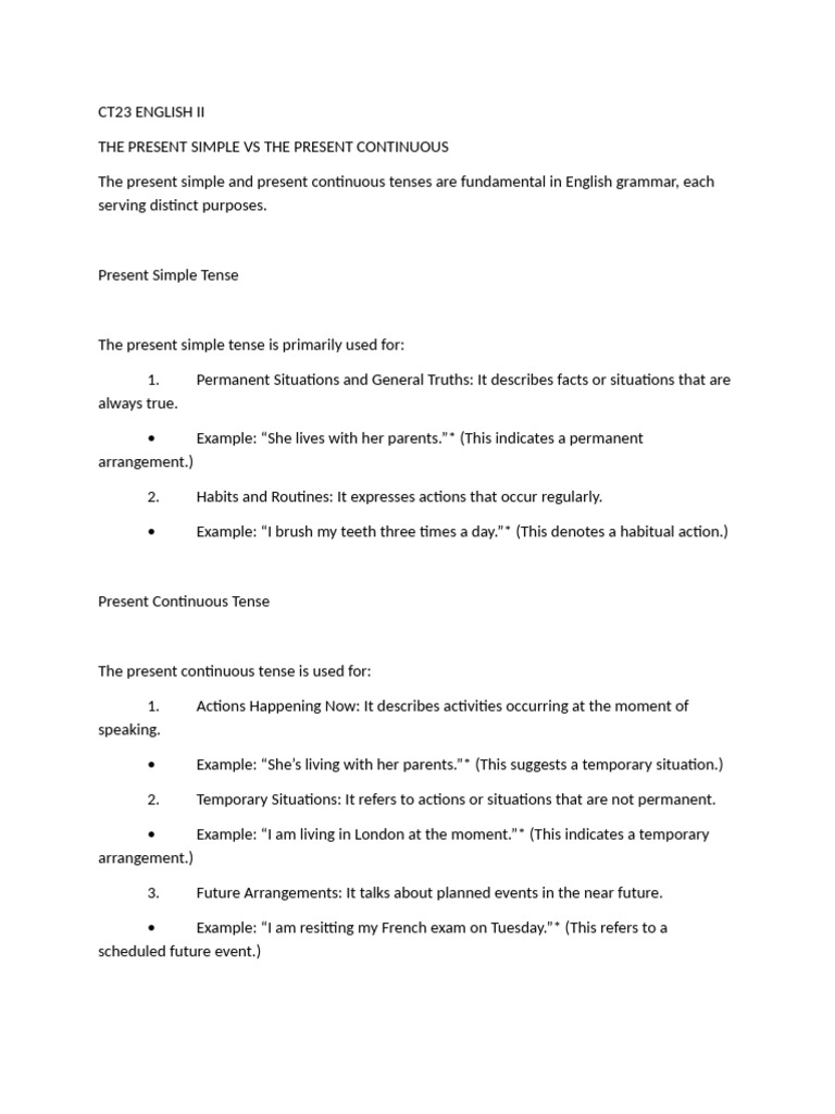 Present Simple vs. Present Continuous | PDF | Grammatical Tense