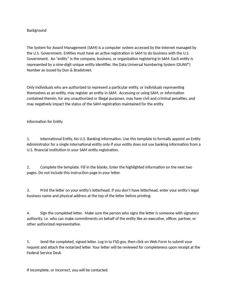 SAM Entity Administrator Appointment Letter | PDF | Computing | Cyberspace