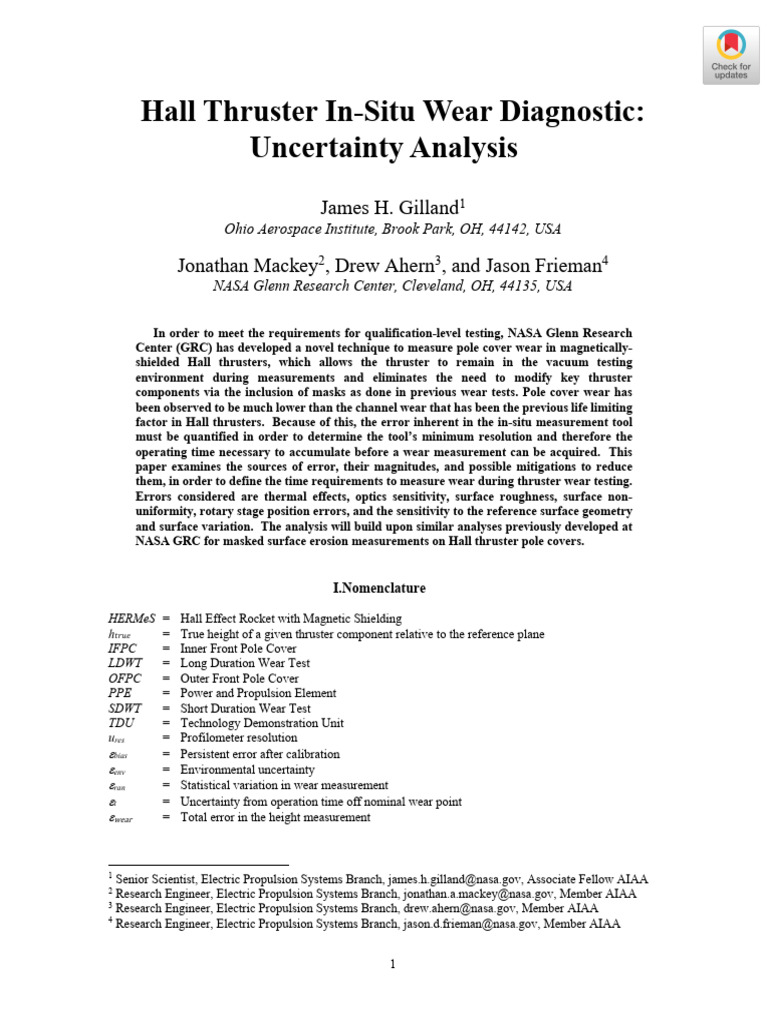Hall Thruster Wear Diagnostic Analysis | PDF | Spacecraft Propulsion ...