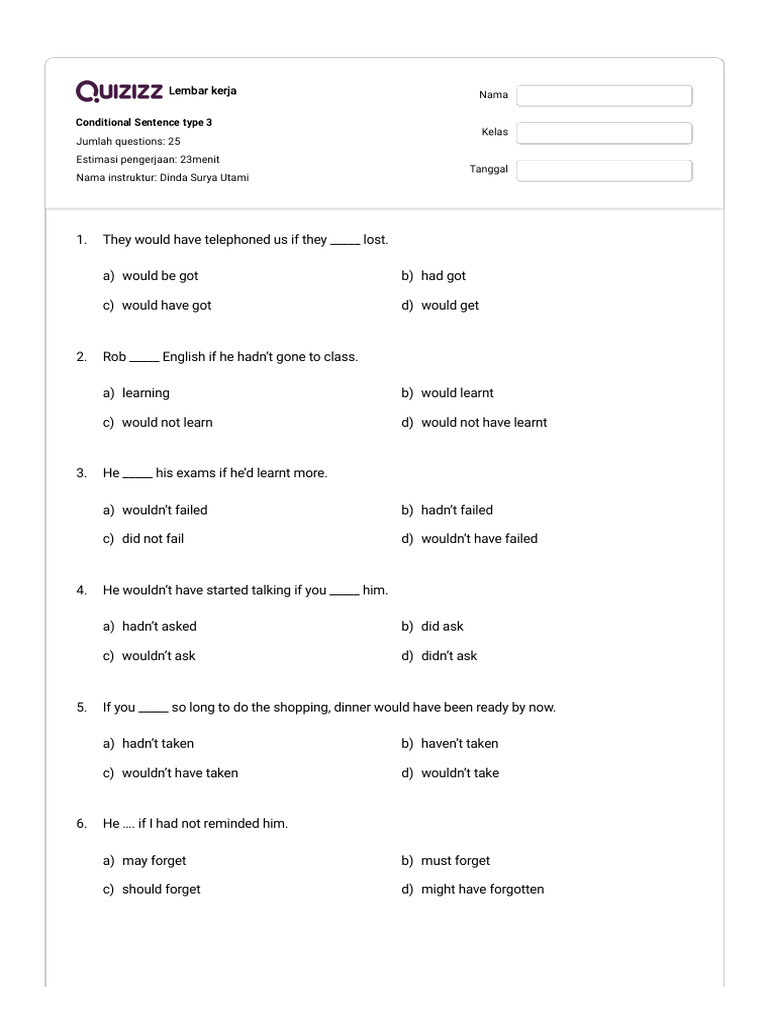 Conditional Sentences Type 3 Worksheet | PDF