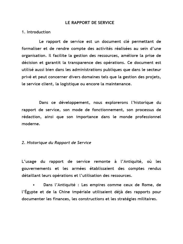Rapport de Service : Importance et Fonctionnement | PDF
