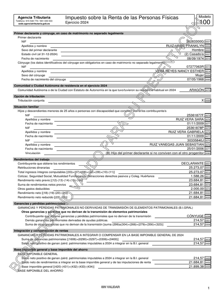 Borrador IRPF 2024 - Modelo 100 | PDF | Finanza pública | Matrimonio ...