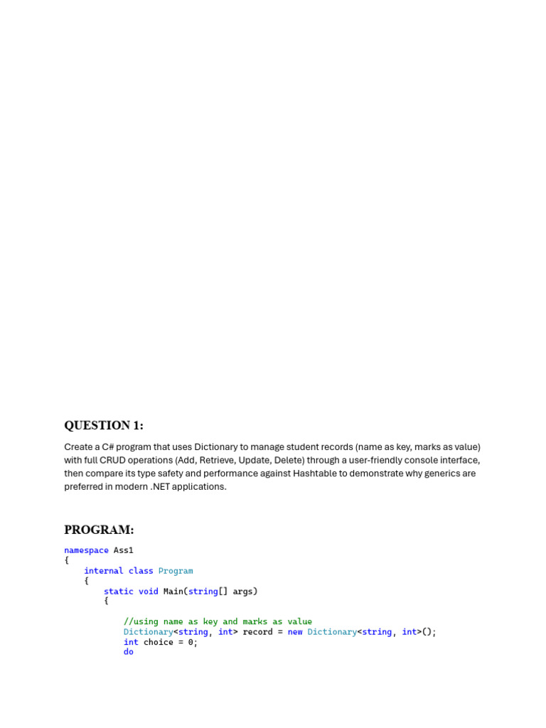 C# Student Records with Dictionary CRUD | PDF | Programming Paradigms ...