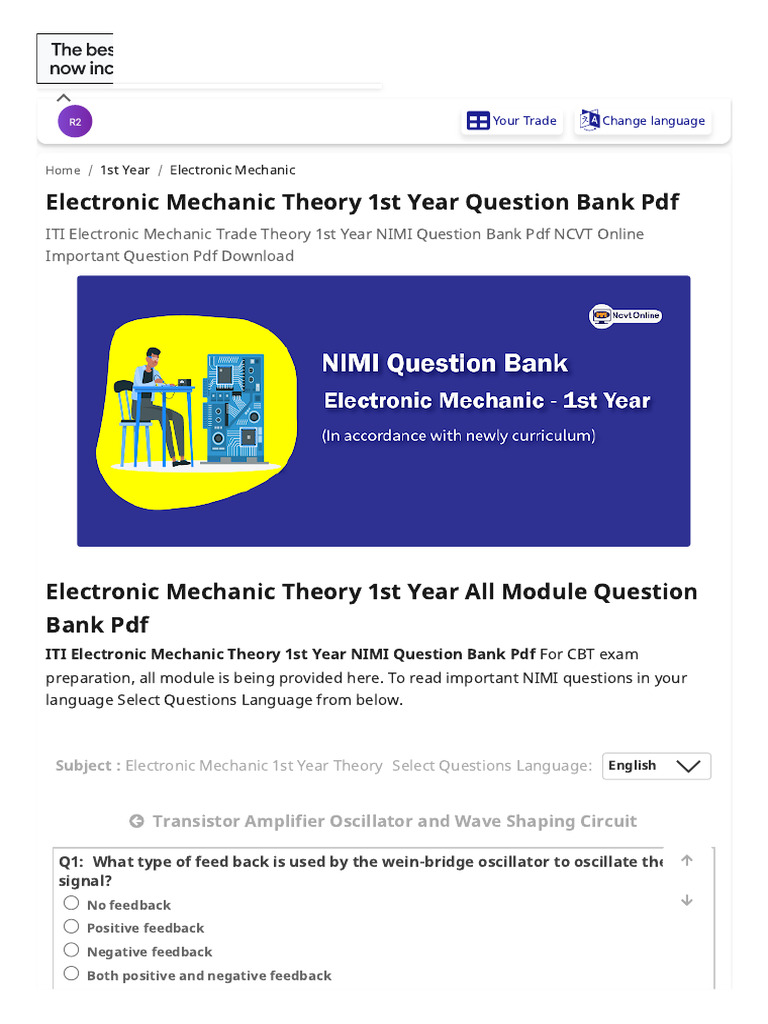 Electronic Mechanic Theory 1st Year Question Bank PDF - NCVT Online ...