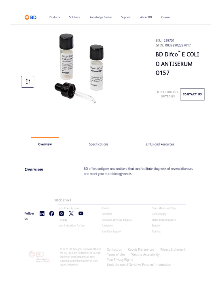 BD Difco™ E COLI O ANTISERUM O157 - 229701 - BD | PDF | Immunology
