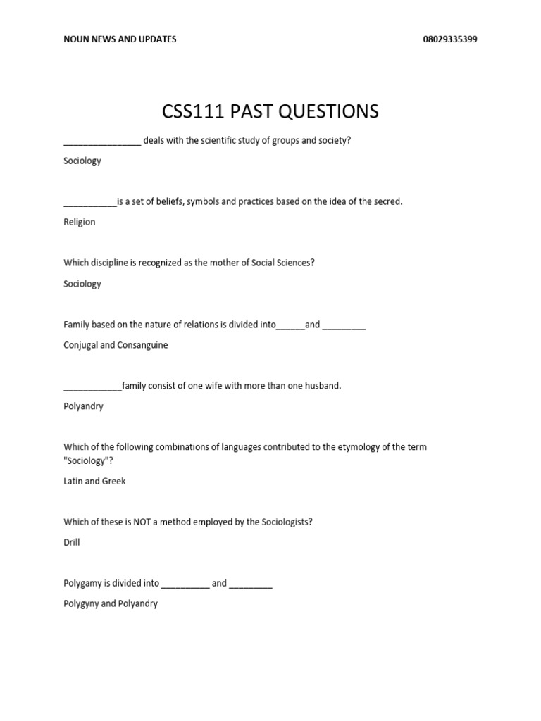 CSS111 Sociology Past Questions Summary | PDF | Deviance (Sociology ...