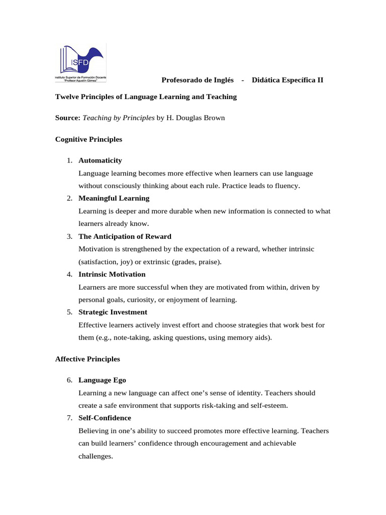 Twelve Principles of Language Teaching | PDF