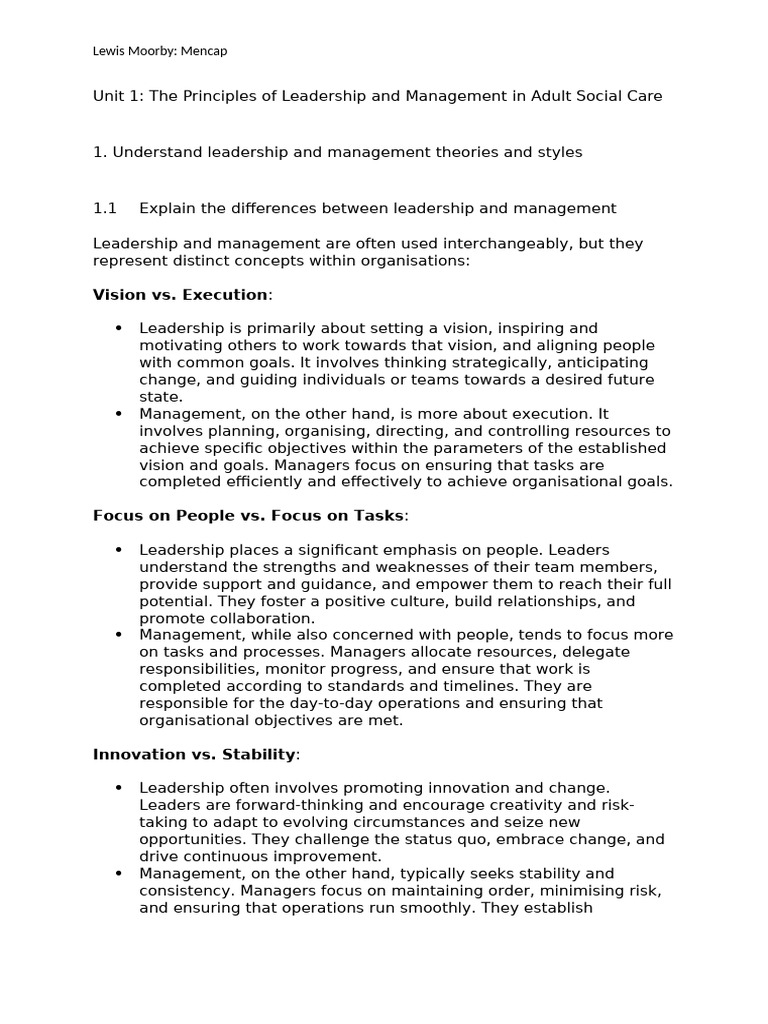 Leadership and Management in Social Care | PDF | Leadership | Mentorship