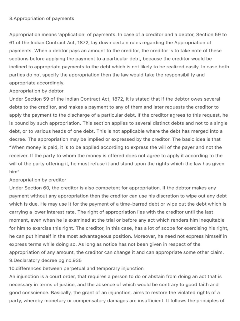 Appropriation of Payments in Contracts | PDF | Consideration | Injunction