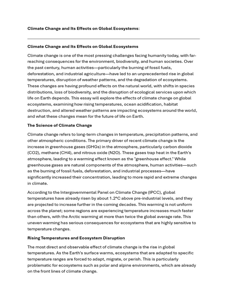 Climate Change's Impact on Ecosystems | PDF | Climate Change | Coral