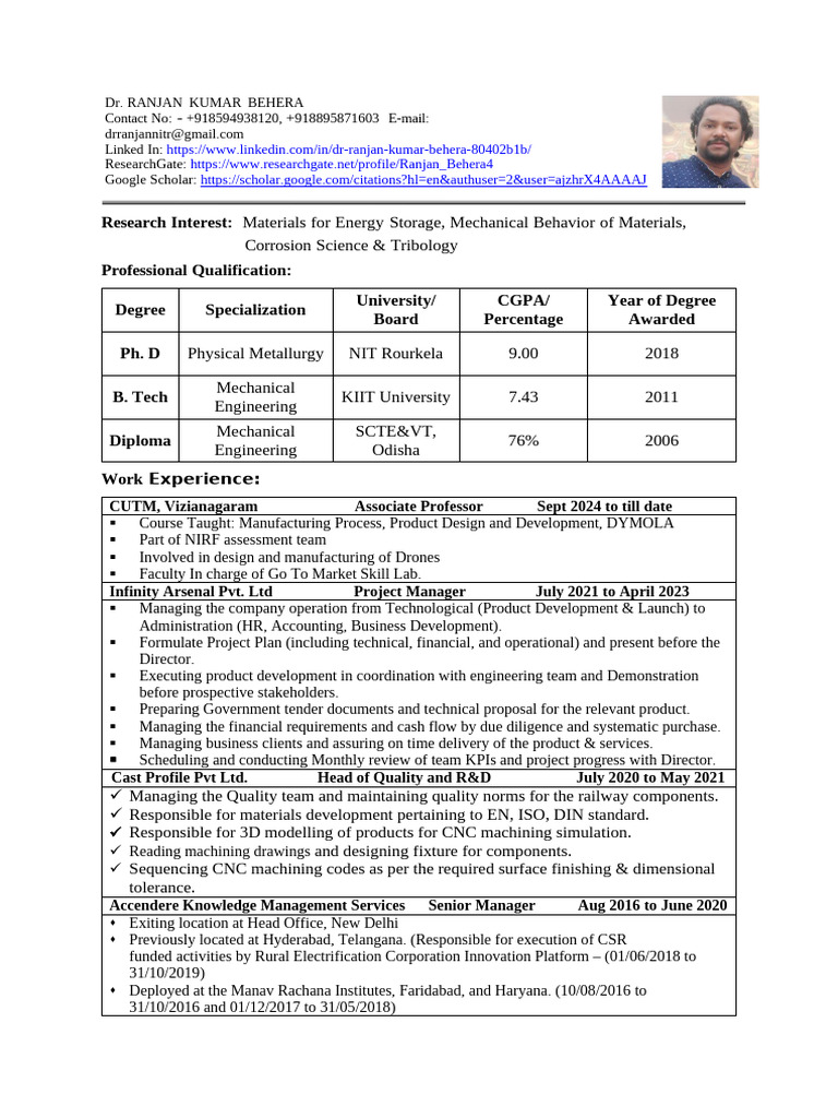 Dr. Ranjan Kumar Behera: CV & Research | PDF | Heat Treating | Cast Iron