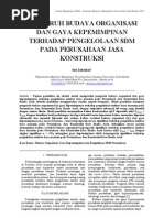 Download Pengaruh Budaya Organisasi dan Gaya Kepemimpinan Terhadap Pengelolaan SDM Pada Perusahaan Kontruksi Kota Banda Aceh by Sitti Zubaidah DaCha SN85017732 doc pdf