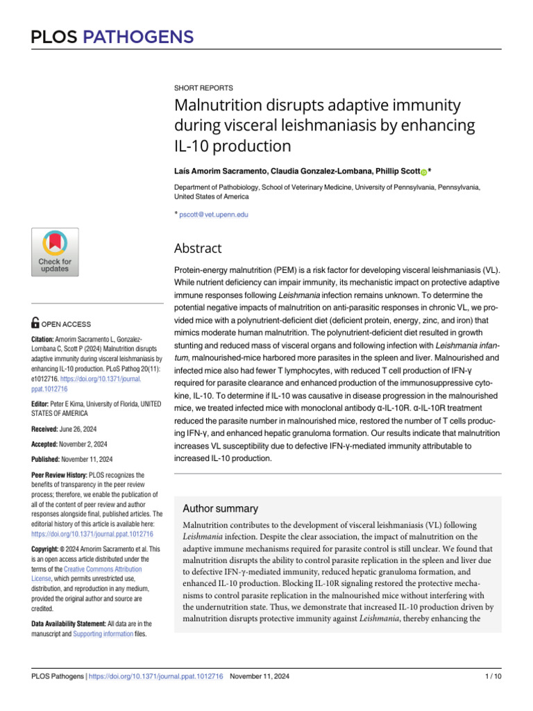 17 (2024) Malnutrition Disrupts Adaptive Immunity During Visceral ...