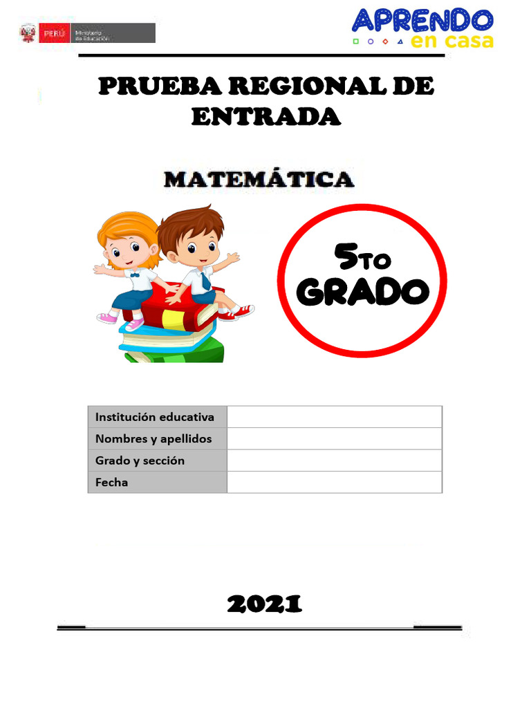 Prueba Regional 5to Grado 2021 | PDF