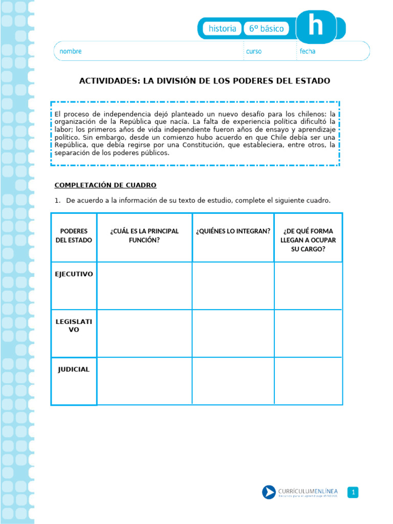 División de Poderes en Chile: Actividades | PDF