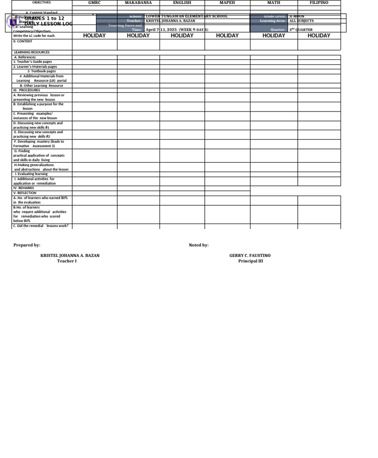 Daily Lesson Log for Grade 2 | PDF