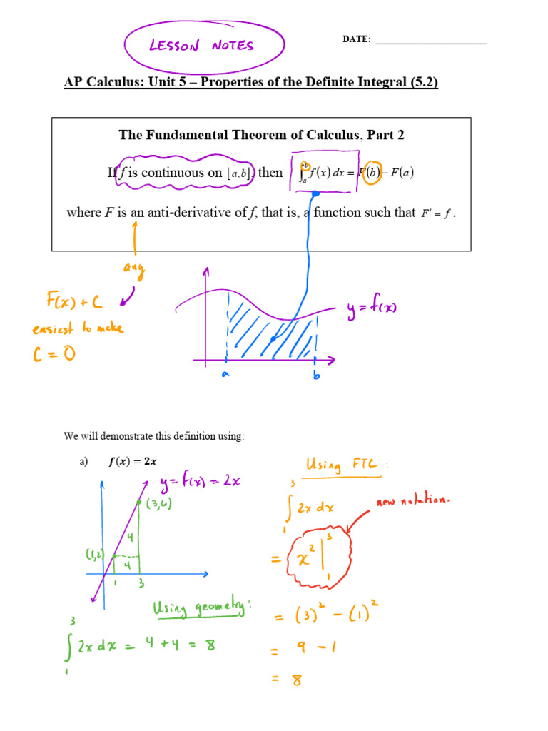 AP Calculus Unit 5: Definite Integral Properties | PDF | Calculus ...