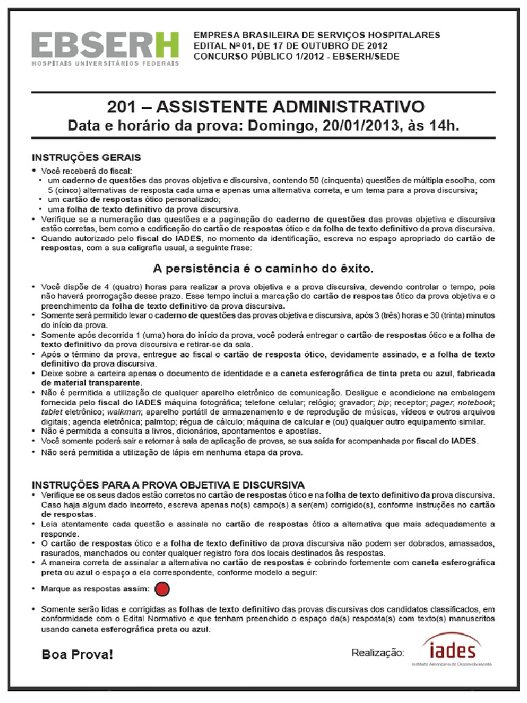 Prova Ebserh - 20 - 01 - 2013 | PDF