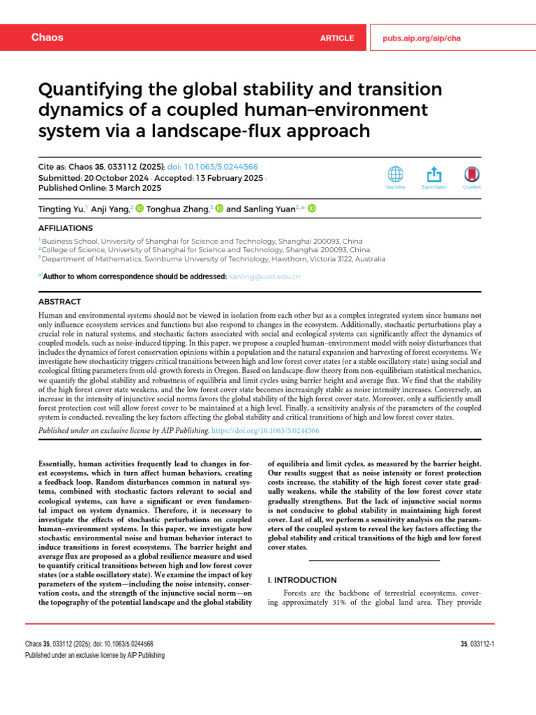 Human-Environment System Stability Analysis | PDF | Ecology ...