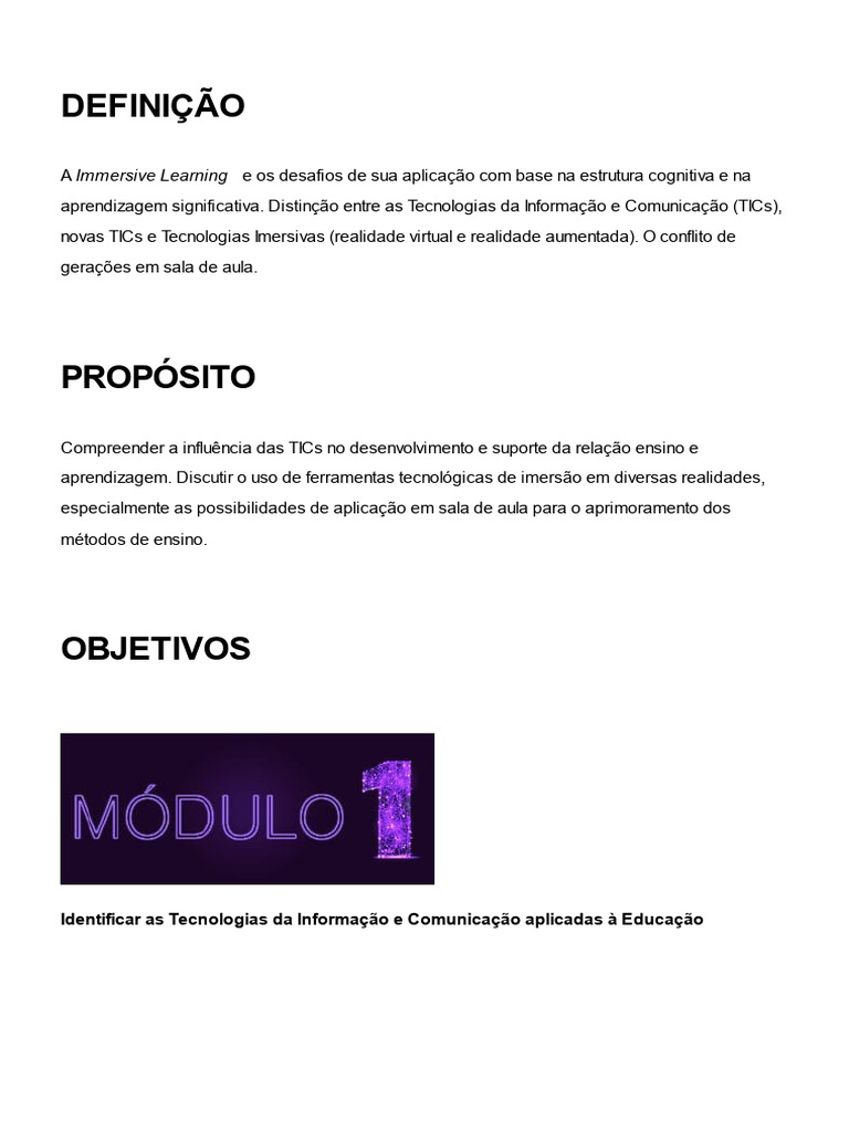 Aprendizagem Imersiva e TICs na Educação | PDF | Aprendizado ...