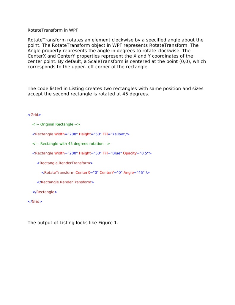 WPF RotateTransform Basics | PDF