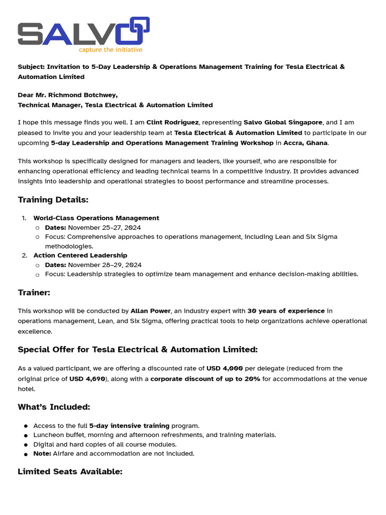 Tesla Leadership Training Invitation | PDF | Business