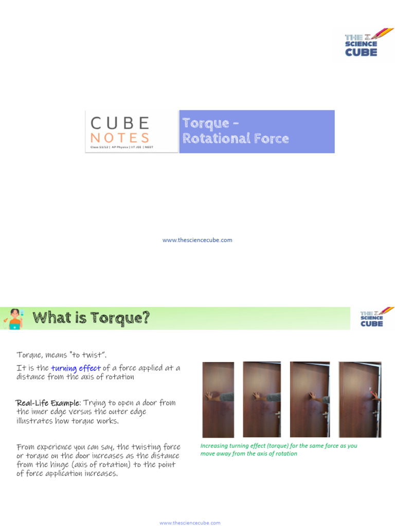 Torque in Rotational Motion (CUBE NOTES) | PDF | Torque | Rotation
