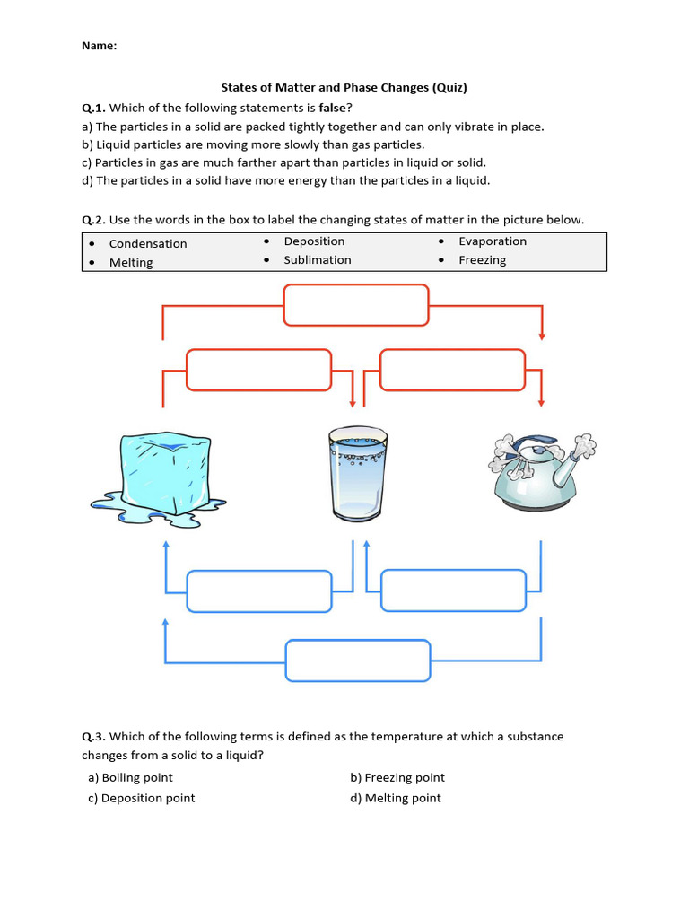 States of Matter Quiz and Worksheet | PDF