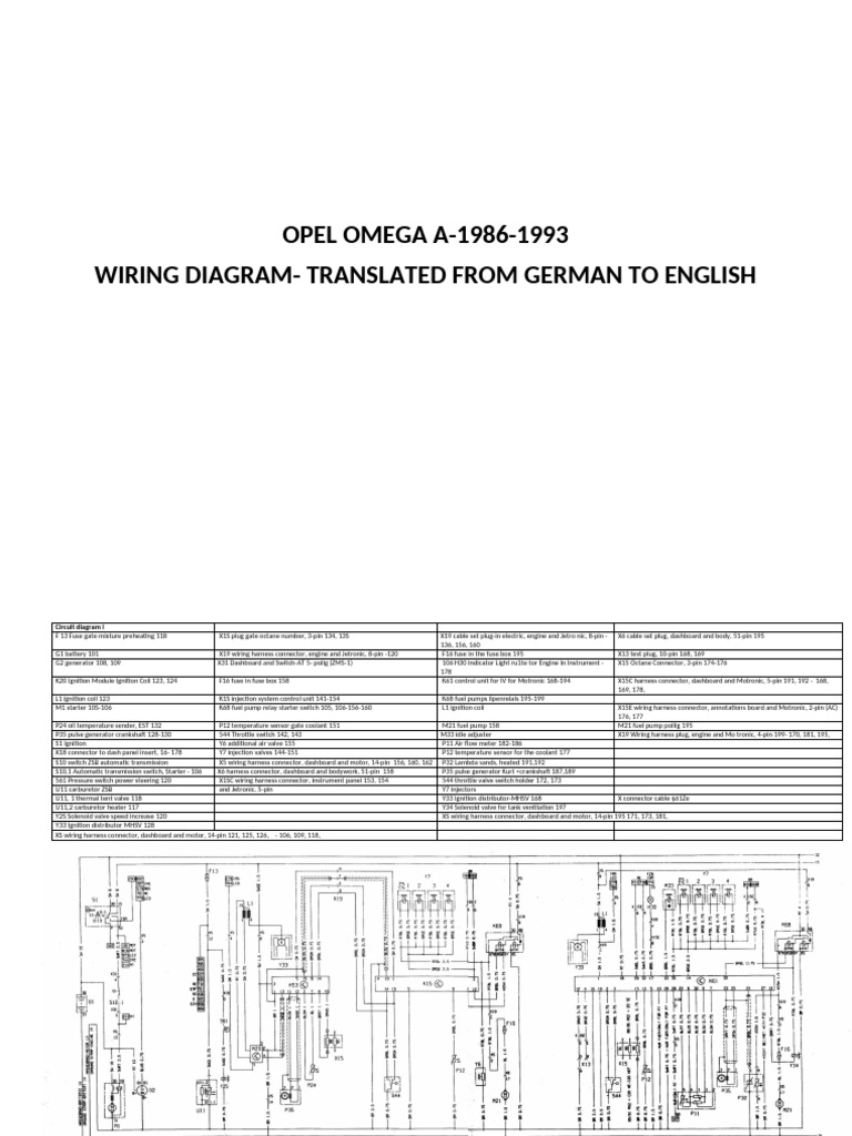 Opel Omega A Wiring Diagram (1986-1993) | PDF | Carburetor | Throttle