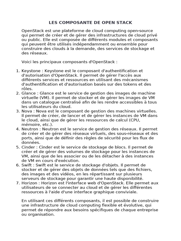 Composants d'OpenStack expliqués | PDF