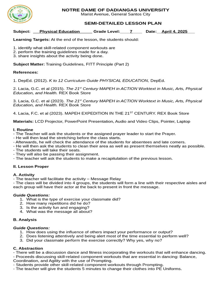 22-ESTANDA-Lesson Plan-PE | PDF | Cognition | Behavior Modification