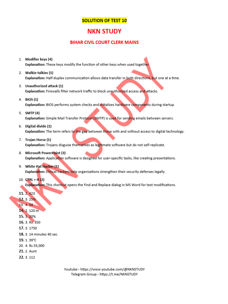 NKN Study Test 10 Solution | PDF | Computer Security | Security