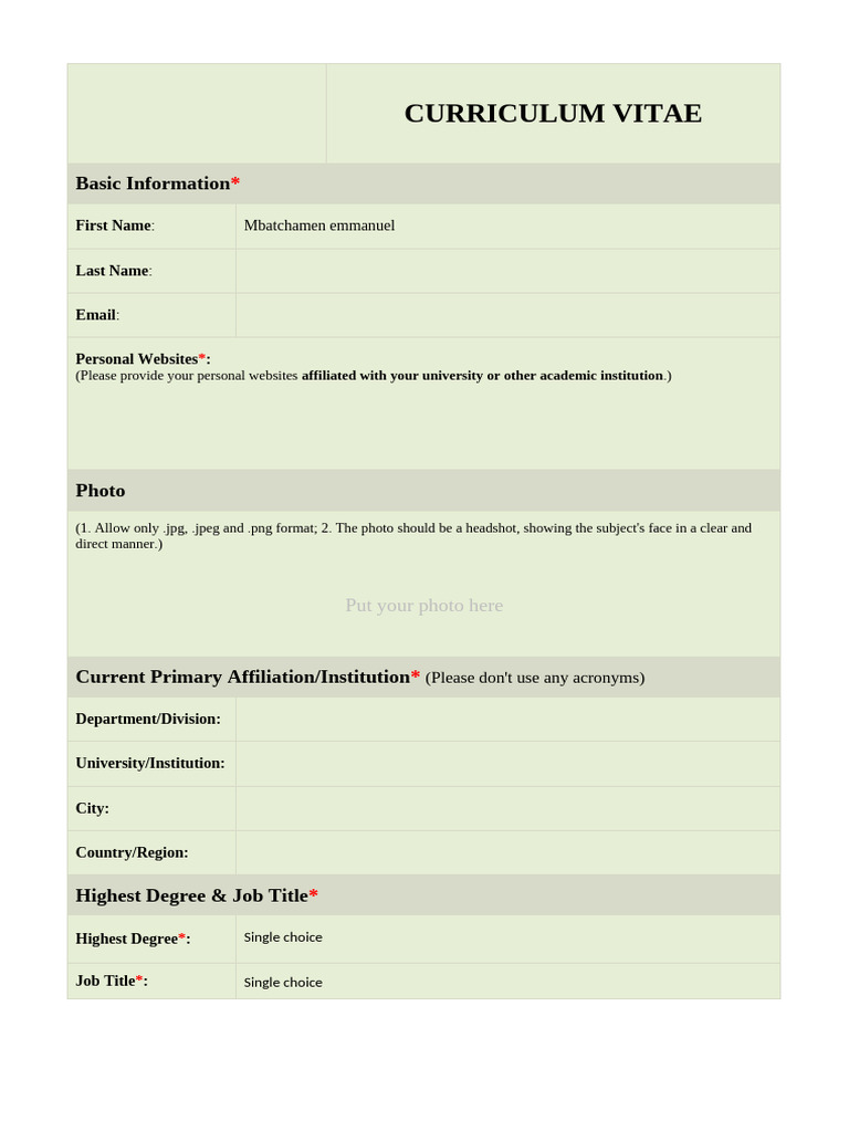 Curriculum Vitae: Basic Information | PDF