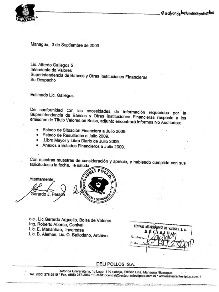 DeliPollo Estados Financieros 072009 | PDF