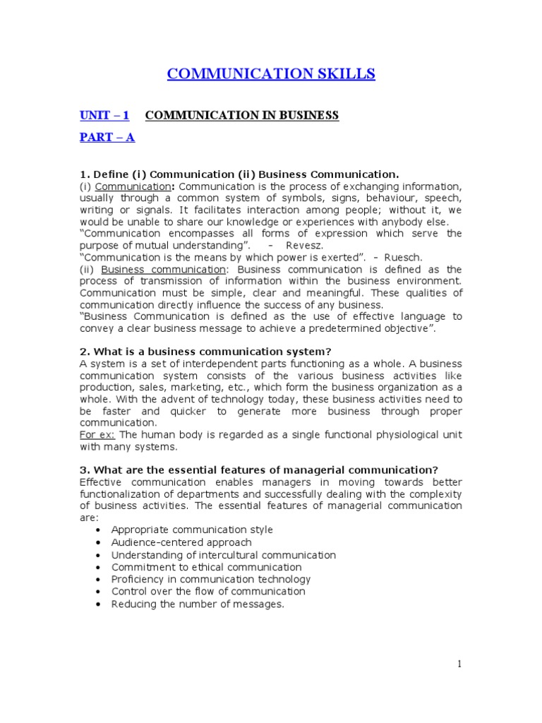Communication Skills: Unit - 1 Part - A | PDF | Hierarchy | Nonverbal ...
