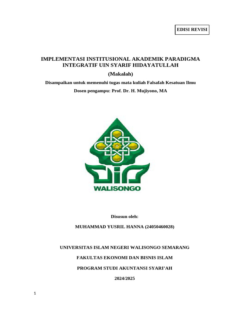 Implementasi Paradigma Integratif UIN Jakarta | PDF