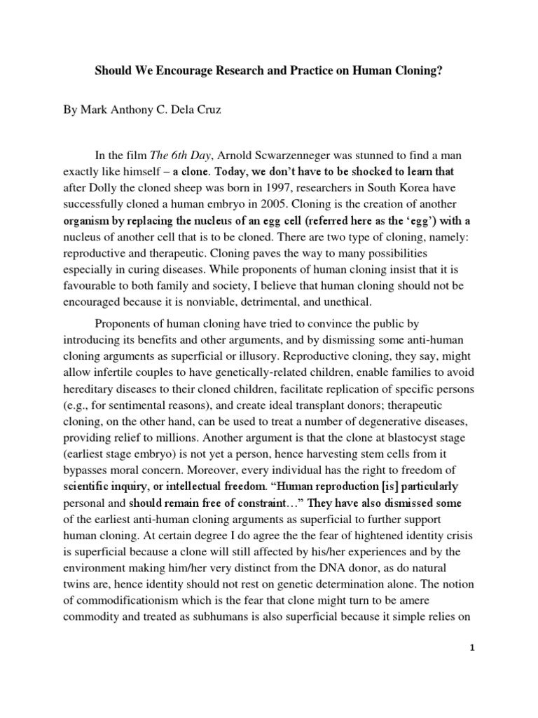 The Unethical Nature of Human Cloning | PDF | Cloning | Life Sciences