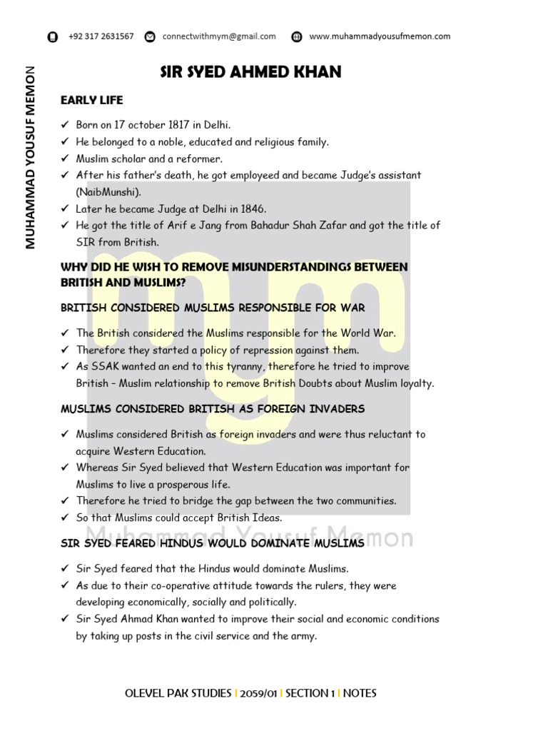 Section 1 Sir Syed Mym | PDF | Two Nation Theory | British Raj