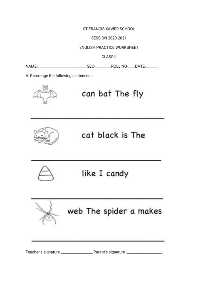 Class 2 Eng Rearrange Sentences | PDF