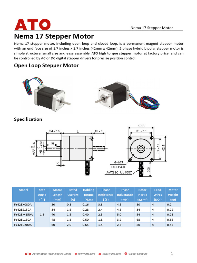 Nema 17 Stepper Motor Specifications | PDF | Electric Motor | Electrical  Engineering